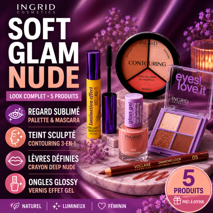Soft Glam Nude – Kit maquillage nude complet (5 produits)
